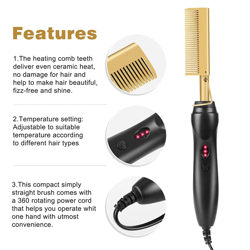 2 en 1 peigne chauffant électrique fer à lisser les cheveux fer à cheveux secs humide brosse à lisser