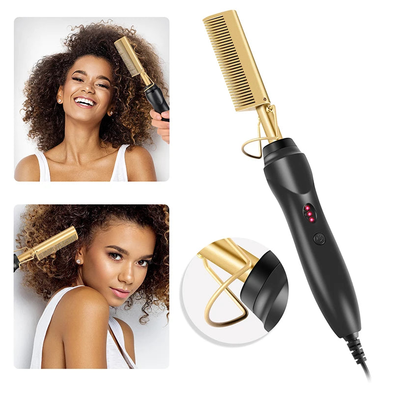 2 en 1 peigne chauffant électrique fer à lisser les cheveux fer à cheveux secs humide brosse à lisser