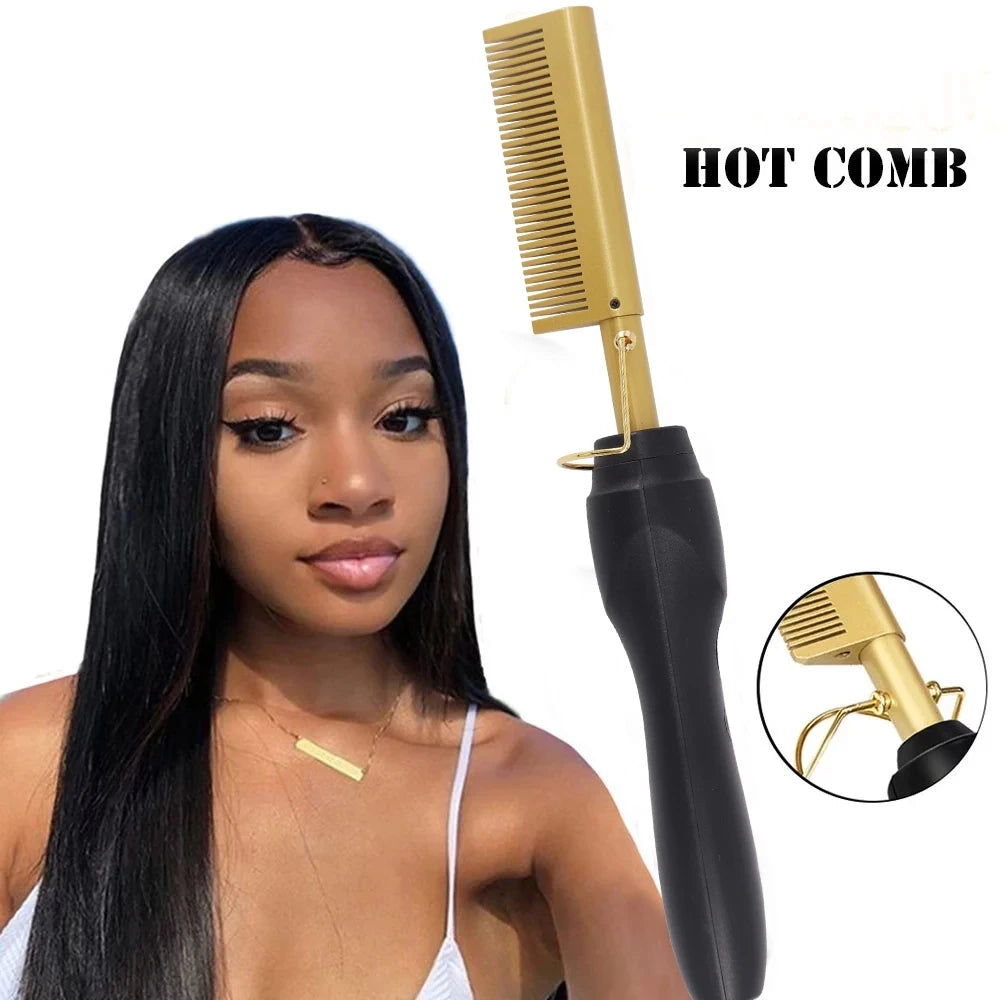 2 en 1 peigne chauffant électrique fer à lisser les cheveux fer à cheveux secs humide brosse à lisser