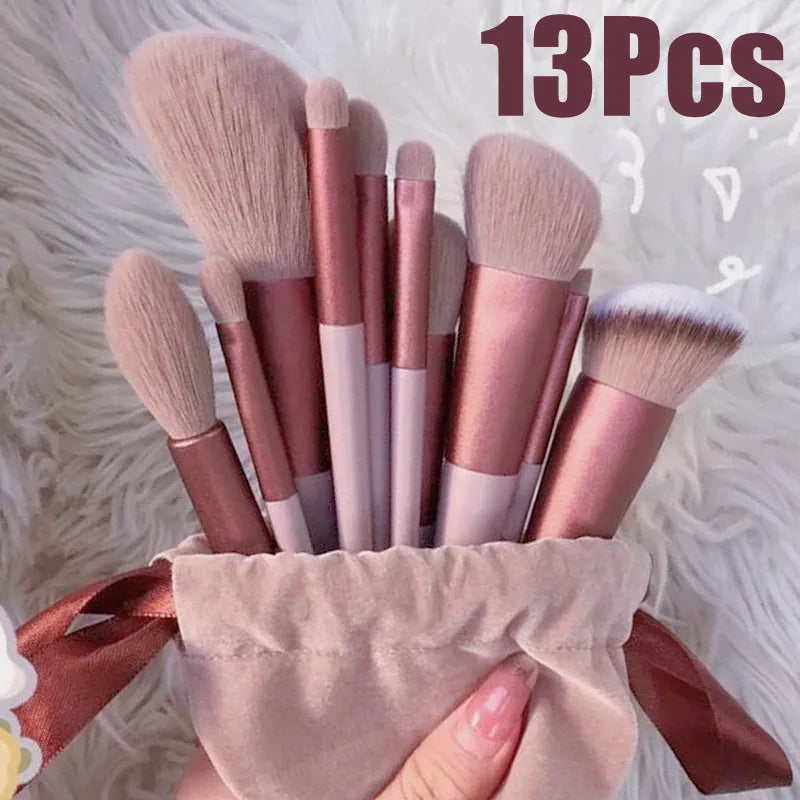 13 PCS Pinceaux de maquillage Ensemble Ombre à paupières Fond de teint Femmes Brosse cosmétique Ombre à paupières Blush Beauté Soft Maquillage Outils Sac
