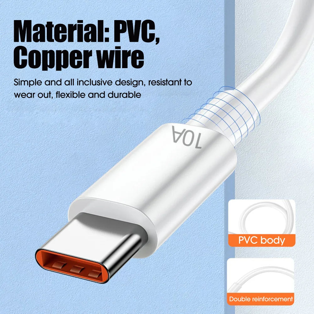 Câble USB Type C 120W 10A Fil de charge rapide Téléphone portable USB pour Huawei P30 Xiaomi Realme Samsung Poco x6 Câble de données USB C Cordon