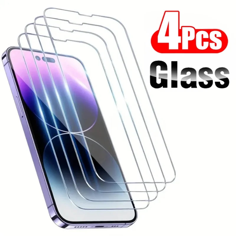 4 PCS Verre Trempé Pour iPhone 15 14 13 12 11 XR Protecteur D'Écran Anti-Écrasement Pour iPhone 15ProMax 14Pro Verre Haute Définition