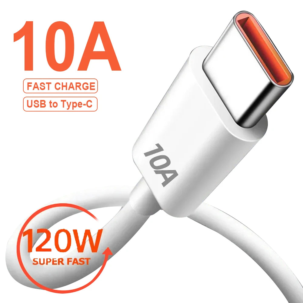 Câble USB Type C 120W 10A Fil de charge rapide Téléphone portable USB pour Huawei P30 Xiaomi Realme Samsung Poco x6 Câble de données USB C Cordon